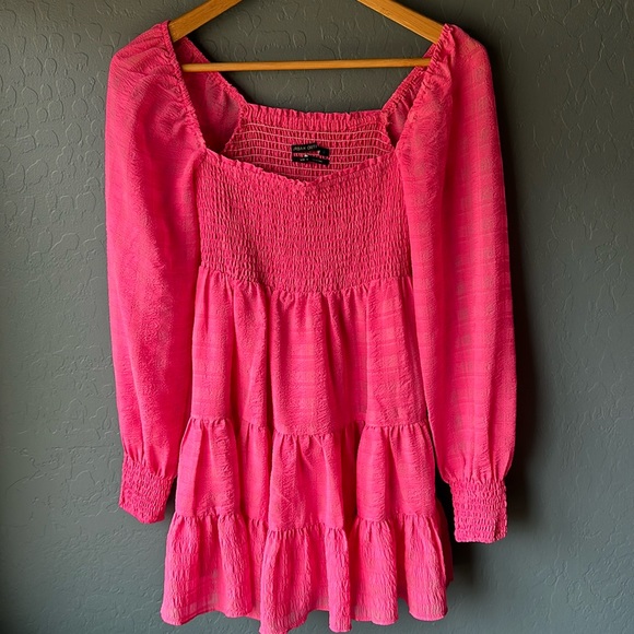 Urban Outfitters Pink Smock Long Sleeve Mini Dress - Picture 2 of 8